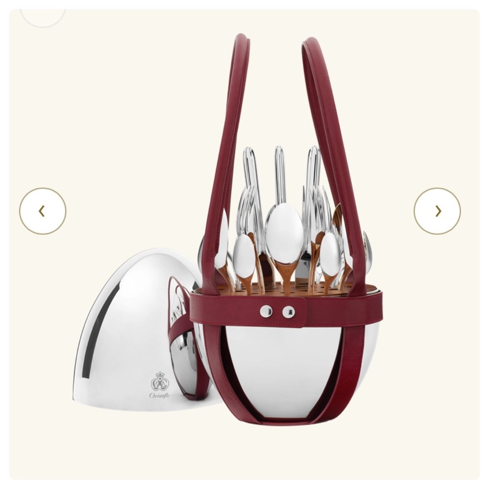 2) NIB auth CHRISTOFLE Bridle Mood Nomade RED leather flatware accessory…